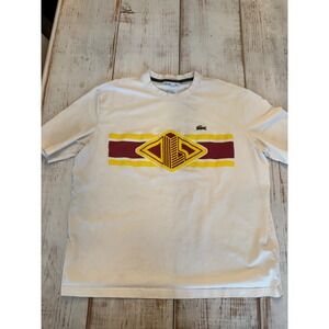 Lacoste Mens Loose Fit Graphic T-Shirt XL White Burgundy Yellow FA13487/776